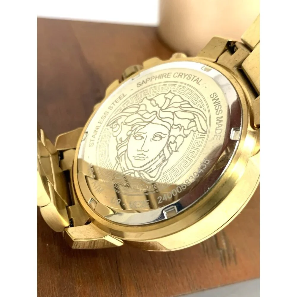 Versace Men's Watch VE2E00521 Swiss Quartz Chronograph Silver Dial Gold Steel